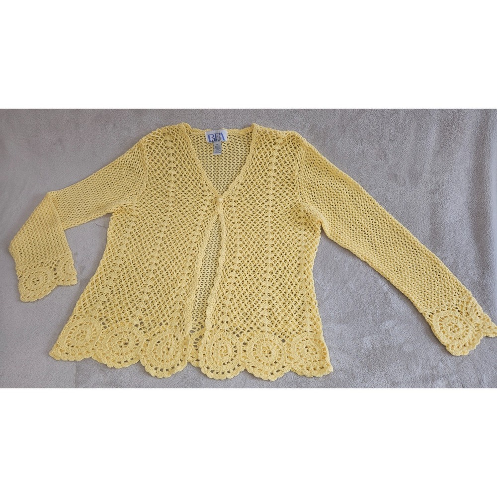 BFA Classics Crochet Knit Cardigan Sweater Womens MP Yellow Cotton Fairy Cottage